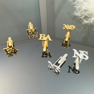 Gemelos personalizados hechos a mano, gemelos con iniciales personalizados, gemelos con letras personalizadas, gemelos de boda para novios, gemelos con monograma, regalos de boda
