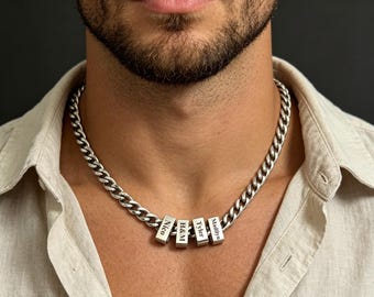 Custom Men Necklace With Family Name, Personalized Dad Necklace From Daughter, Men's Jewelry, Gifts