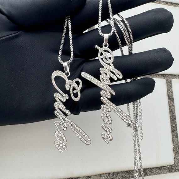 Big diamond name necklace sale