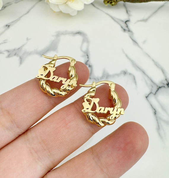 Custom Name Hoop Earrings: Personalized Twist Baby Jewelry, Tiny