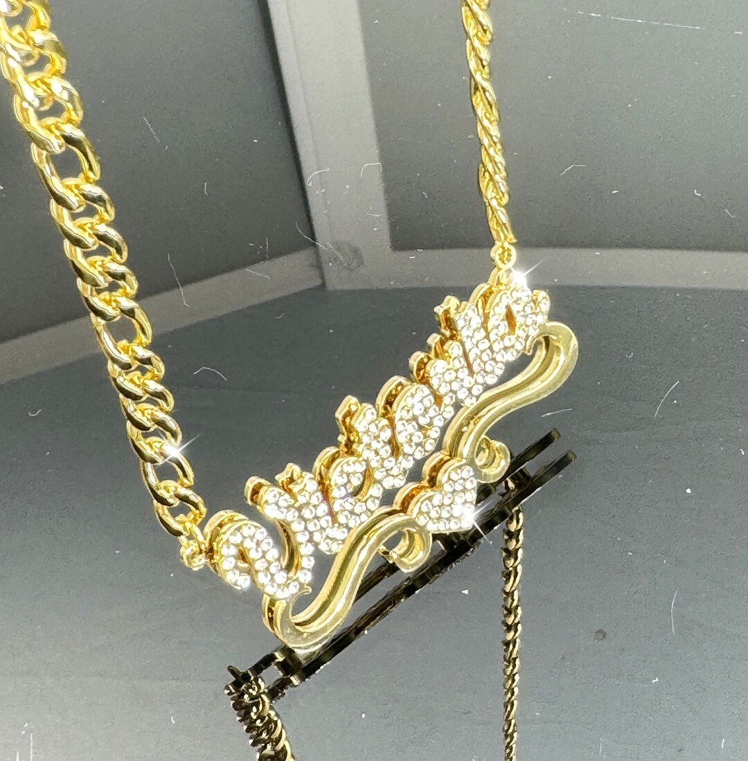 Custom Diamond Name Necklace: Double Plate Heart Design, Personalized ...