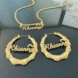 Custom Name Jewelry Set,Name Necklace Set,Name Hoop Earrings,Custom Necklace,Gold Name Earring,Personalized Gift,Gift For Women,Gift for her