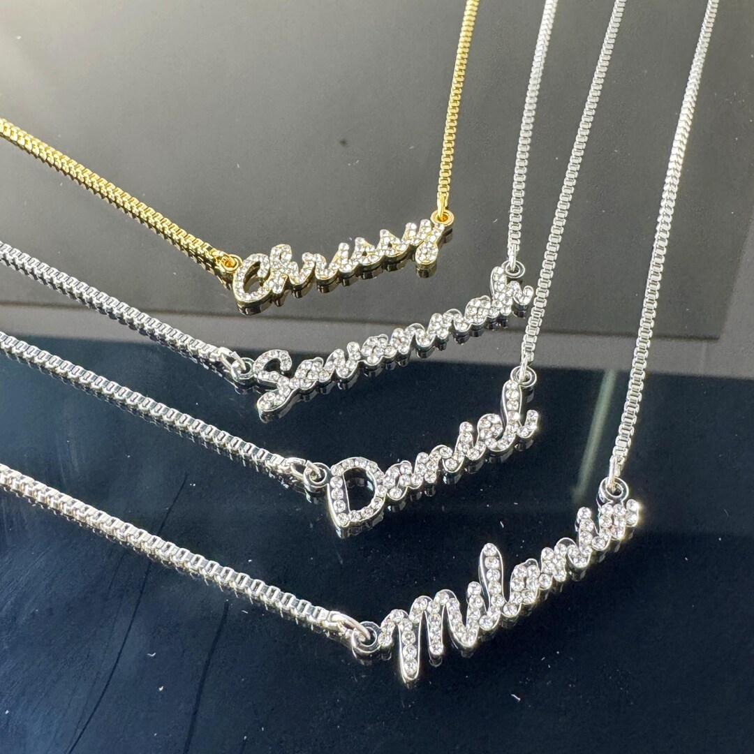 Custom Diamond Tiny Name Neccklace, Personalized Jewelry, Bling Gold ...