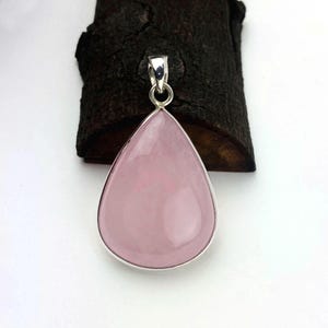 Genuine Rose Quartz Gemstone Pendant Necklace, 925 Sterling Silver Necklace, Handmade Rose Quartz Pink Stone Jewelry, Christmas Gift