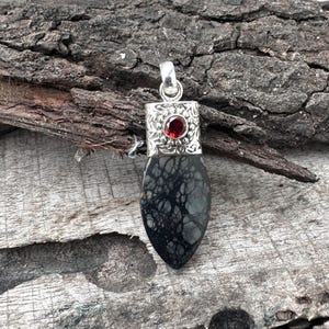 Top Quality Natural Picasso Jasper Gemstone Pendant 925 Sterling Silver Pendant Necklace Picasso Jasper & Garnet Silver Necklace
