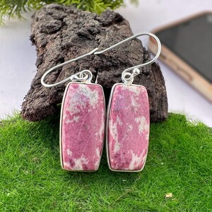 Natural Thulite Earring Handmade Earring Jewelry, 925 Sterling Silver Earring Beautiful Drop Earrings Natural Thulite Jewelry Gifts For Her.