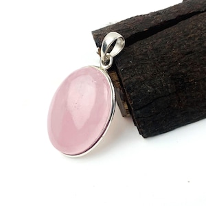 Genuine Rose Quartz Gemstone Pendant Necklace, 925 Sterling Silver Necklace, Handmade Rose Quartz Pink Stone Jewelry, Christmas Gift