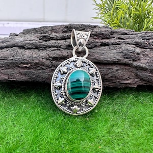 Pendentif en malachite naturelle de la meilleure qualité, collier en argent sterling 925, collier en malachite de créateur fait main, cadeau pour elle