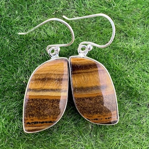 Orecchino con pietra preziosa naturale di occhio di tigre, orecchino in argento sterling 925, gioielli con pietre preziose fatti a mano, orecchino pendente di occhio di tigre, regalo per lei