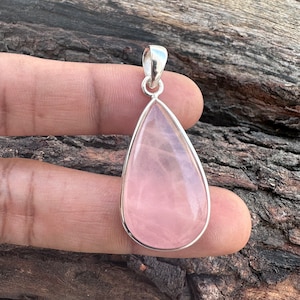 Top Quality Rose Quartz Gemstone Pendant Necklace, 925 Sterling Silver Necklace, Handmade Rose Quartz Pink Stone Jewelry, Christmas Gift