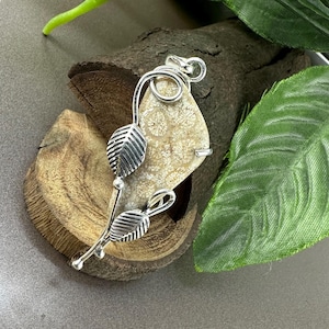 Genuine Fossil Coral Gemstone Pendant Necklace, 925 Sterling Silver Necklace, Handmade Fossil Coral Necklace Silver Jewelry, Gift for her