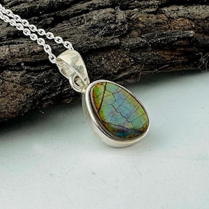Top Grade Quality Natural Canadian Ammolite Necklace, 925 Solid Sterling Silver Pendant, Beautiful Ammolite Gemstone Pendant, Gift For Her.