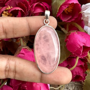 Top Quality Rose Quartz Gemstone Pendant Necklace, 925 Sterling Silver Necklace, Handmade Rose Quartz Pink Stone Jewelry, Christmas Gift