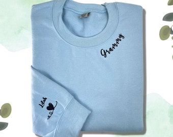 Custom Embroidered Grandma Sweatshirt with Grandkids Names on Sleeve, Personalized Grandma Sweatshirt, Custom Granny Sweater or Hoodie