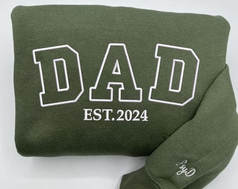 Custom Embroidered Dad Est Sweatshirt, Personalized Dad, Papa Crewneck Kid Names on Sleeve,Embroidered Dad Est Hoodie or Tee,Gift for Father