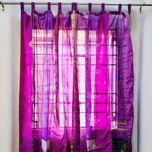 Express service of Indian Handmade Silk Saree Fabric Curtain Decorative Boho Hippie Curtain, Room Decor Patchwork Curtain Window