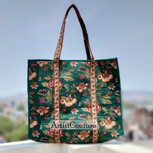 Eco-friendly premium Quilted Cotton Hand printed Reversible Large Tote bags/Large Cotton Weekender Travel Bag/Beach bag/Carrying Kids items