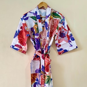 Block Print Robe | Cotton Kimono Robe, Women&#39;s Dressing Gown, Bridesmaid Gift, Lightweight & Comfortable Nightwear for Her