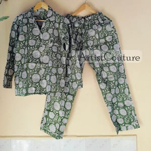 Indian PJ Set,100% Cotton Block Print Pajama Set, Night Wear, Bridesmaid Pajama Set, Womens pajamas Set Cotton Pants Shirt sets,Summer Dress
