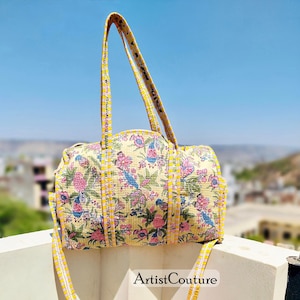 Große gesteppte Baumwolltasche für Damen | Handgemachte Weekender Tasche mit Reissverschluss | Reisetasche | Turnbeutel | Strandtasche | Hand Gepäck Reisetasche
