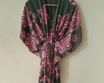 Handmade Silk Sari Kaftan, Boho Beach Cover Up, Maternity Gown