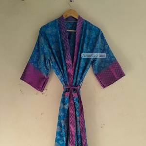 Flower print Long silk kimono Boho lounge dress Light Weight kimono, Bridesmaid gift, Vintage kimono Dressing gown Gift For Her