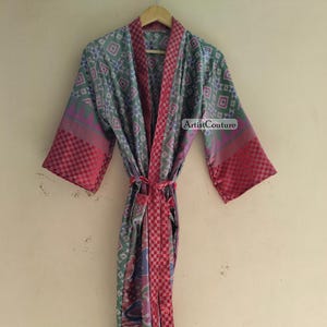 Vacation Dress, Unisex Silk Kimono, Art Silk Kimono, Cruise Wear, Vintage Kimono, Women Silk Kimono, Silk Gown, Gifts For Her / Mom
