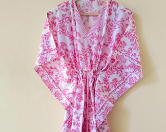 Handmade Kaftan Dress | Floral Block Print Cotton Kaftan, Beach Cover Up, Resort Wear, Boho Style Loungewear, Swim Cover Up
