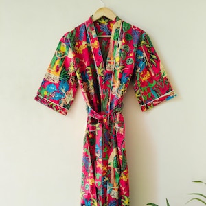 Cotton Kimono Bath Robe | Indian Hand Block Print, Boho Style | Night Wear & Swim Cover Up Dressing Gown