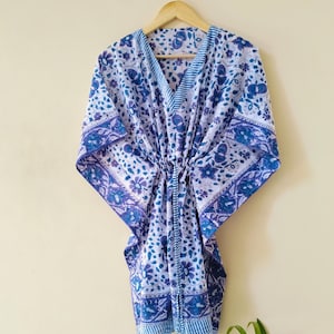 Block Print Floral Kaftan Dress | Women Long Caftan Beach Cover Up | Hand Block Print Sleepwear Maxi Loungewear
