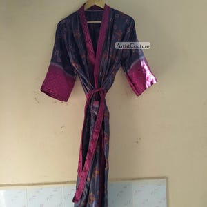 Flower print Long silk kimono Boho lounge dress Light Weight kimono, Bridesmaid gift, Vintage kimono Dressing gown Gift For Her