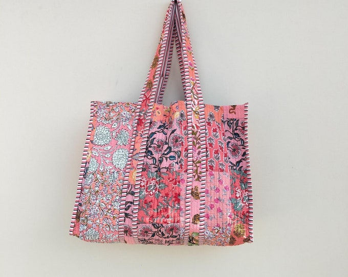 Handmade Quilted Cotton Tote Bag: Ethnic Boho Shopper