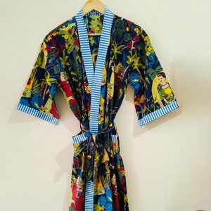 Trendy Cotton Kimono Robe | Block Print Bridesmaid Robe, Summer Nightwear & Beach Cover Up