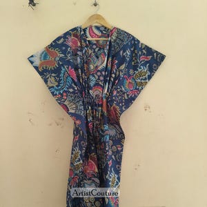 Hand Block Printed Cotton Kaftan: Indian Floral Maxi Dress