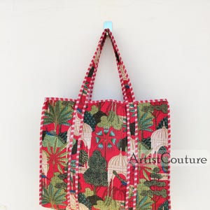 Handmade patch work Floral Style tote bag Quilted Cotton Handprinted Reversible Large Tote Bag Eco friendly Earthy Sturdy Grocery Shopping
