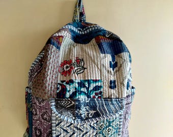 Bohemian Patchwork Backpack. BL/RD5 Cotton Patchwork Backpack: Bohemian Quilted Laptop Bag - Etsy main image 3