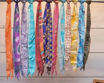 Vintage Silk Sari Sashes Lot | Recycled Fabric Strips, Boho Head Wraps