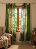 Upcycled Silk Sari Curtain: Boho Window Door Panel, Indian Decor product logo