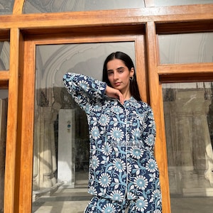Indian PJ Set 100% Cotton Block Print Pajama Set, Night Wear, Bridesmaid Pajama Set, Women&#39;s Pajamas Set Cotton Pants Shirt sets,Summer Pj&#39;s