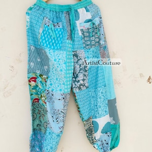 Patchwork Harem Pants with Pockets, Boho Hippie Cotton Pants, Women’s and men&#39;s Summer Lightweight Pants, Festival Pants
