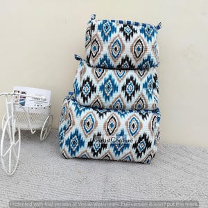 Set di 3 trousse da toilette in cotone indiano con stampa floreale - Trousse da viaggio trapuntata per il trucco, kit da barba, beauty case, organizer per il lavaggio per donne e uomini