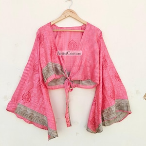 Hippie Crop Top, Vintage Crop Top, Boho Crop Top, Silk Top, Art Silk Top, Indian Crop Top, Women Crop Top, Gifts For Her, Silk Sari Top