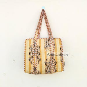Tiger Print Cotton Tote Bag Eco Friendly Sustainable Sturdy Grocery Shopping Tote Bag Handmade Boho Bag Quilted Tote Bag Market Bag