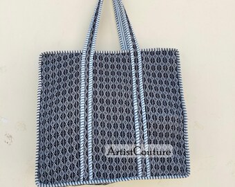 Handmade Quilted Cotton Tote Bag: Ethnic Print Market Bag