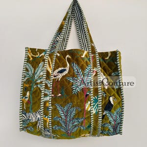Ventil Grün Jangal Gedruckt Tote Reversible Große Einkaufstasche Umweltfreundlich Robust Lebensmittel Einkauf Handgemachte Boho Tasche