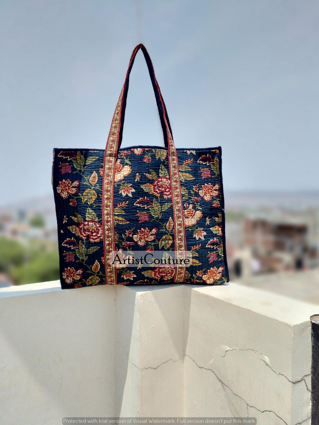 ✿α様9/21⭕️vintage染め❗️ コットンリネンの大きなcollageトート ✿α 様⭕️vintage染め❗️ コットンリネンの大きなcollage