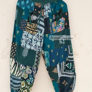 Patchwork Harem Pants with Pockets, Boho Hippie Cotton Pants, Women’s and men&#39;s Summer Lightweight Pants, Festival Pants