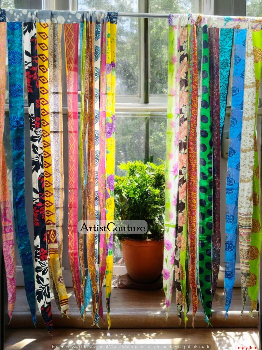 Handmade Silk Sari Curtain, Boho Room Divider, Multicolor Window Panel ...