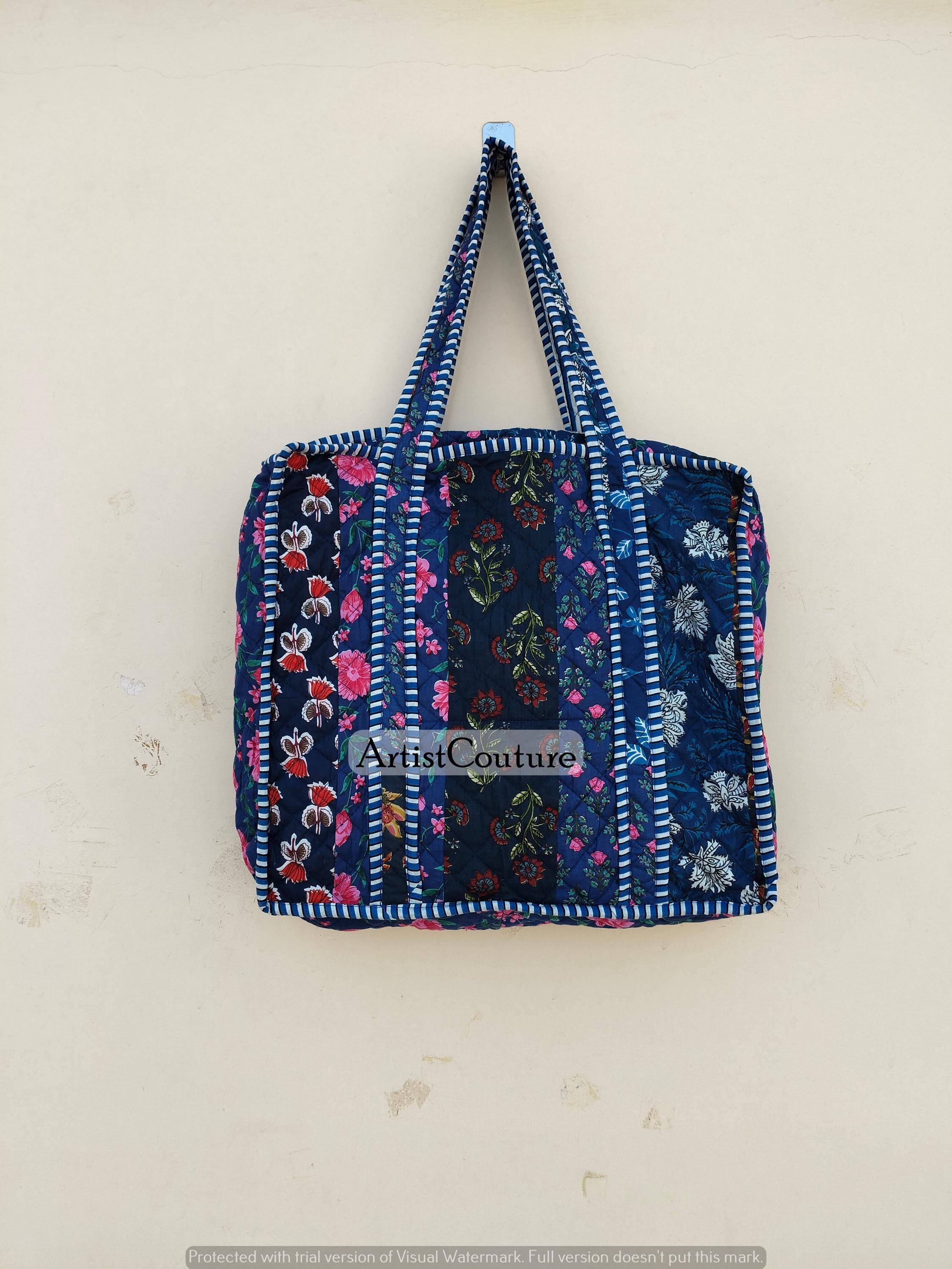 インド直購入！ブロックプリントキルティング 美品 ビックトートバッグ