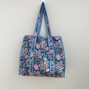 Block Print Handgefertigte Indische Baumwolle Gesteppte Markttaschen | Umweltfreundliche Tragetaschen & Jhola Taschen | Perfektes Geschenk für Sie